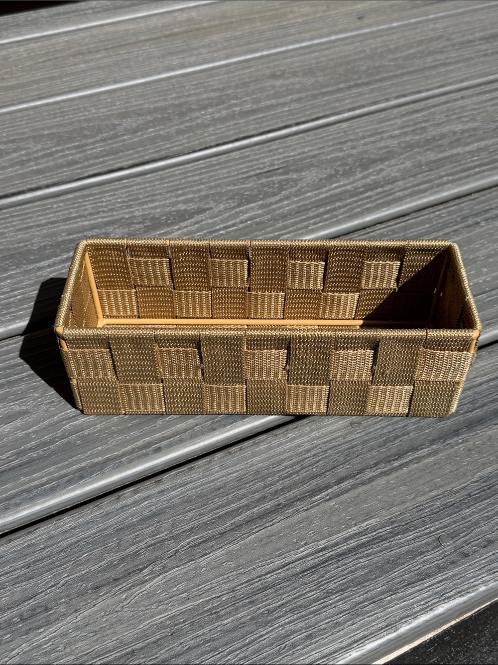 Signature Homestyles Woven Rectangular Organizer Basket in Gold Tone